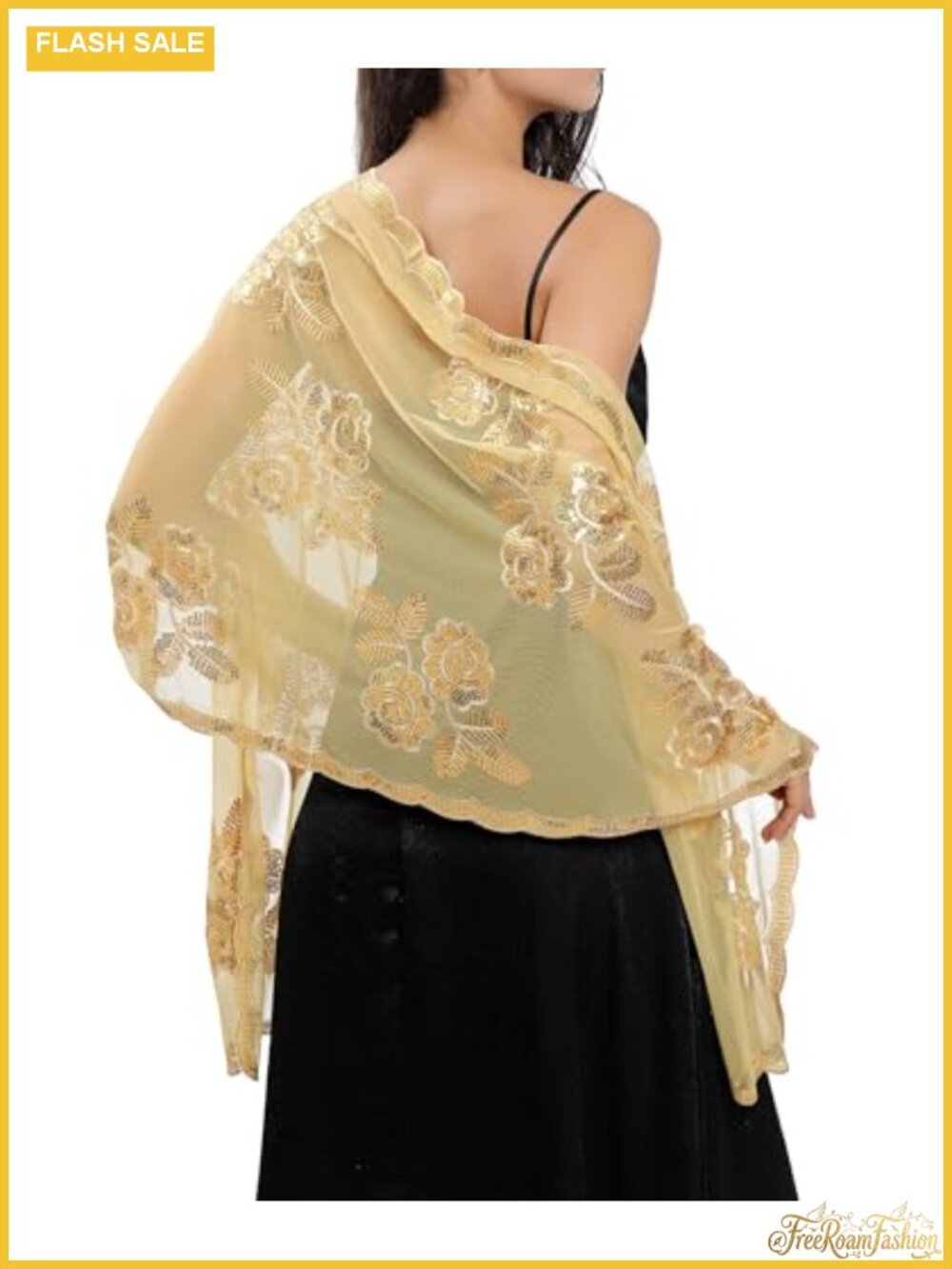 Lace Sequin Floral Chiffon Shawl Wrap Evening Wedding Formal